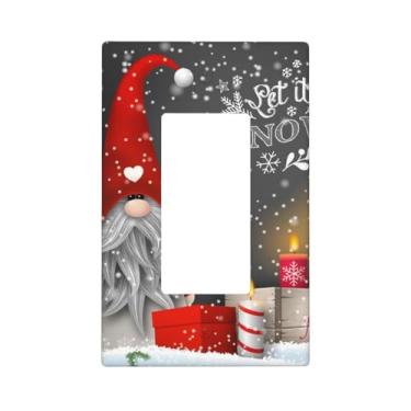 Imagem de Pznen Placa de parede de gnomo de Natal, vela de floco de neve, caixa de presente, caixa de presente, interruptor de luz, interruptor de tomada, decoração de 1 gangue, placa frontal