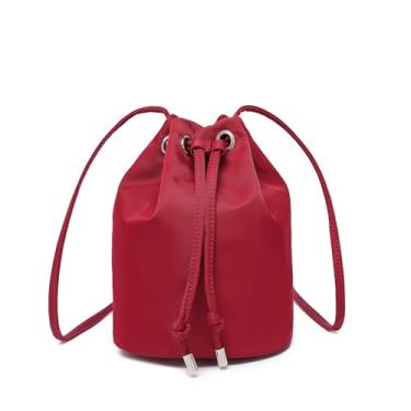 Imagem de YONBEN Bolsa tiracolo preta com cordão e tecido de nylon, bolsa organizadora de grande capacidade com ferragens douradas, Nylon/vermelho vinho