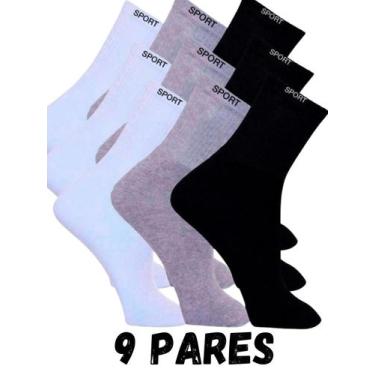 Imagem de KIT 9x Pares Meia Cano Alto Algodão Adulto Unissex Sport 36-42 - Ninfr