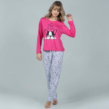 Imagem de Pijama Vekyo Feminino Longo Inverno Estampado Malha, Mulher, M, Rosa