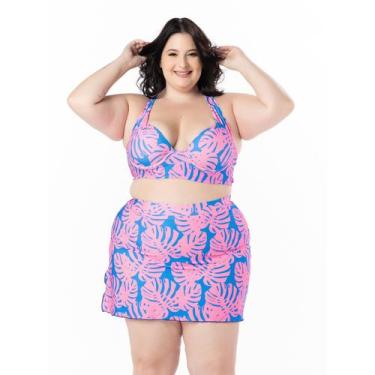 Imagem de Biquíni Com Saia Plus Size Saída De Praia - WA modas, Azul, Feminino, 