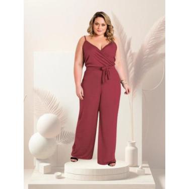 Imagem de Macacão Plus Size Feminino Elegante Alças Finas Com Decote V - Marguer