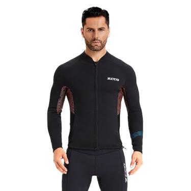 Imagem de ZCCO Jaqueta de neoprene de 1,5 mm, jaqueta de neoprene de manga comprida, camisa de mergulho com zíper frontal, camisas para pesca submarina, snorkel, surfe (masculino-3GG)