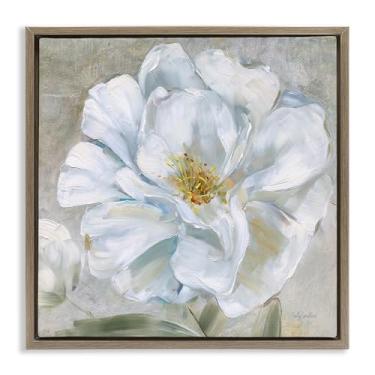 Imagem de Stupell Industries Close Up White Bloom Framed Floater Canvas Wall Art Design por Sally Swatland, Moldura flutuante marrom, 63 x 63 cm