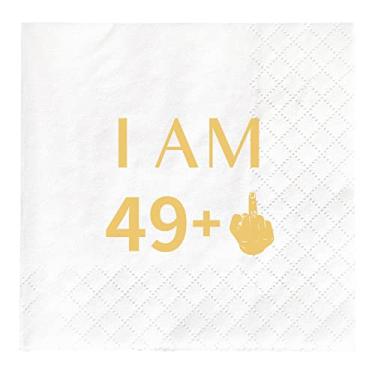 Imagem de Joyiou Guardanapos de coquetel "I Am 49+2.5 cm, decorações de presentes de festa de 50 anos para homens e mulheres, pacote com 50 guardanapos de papel descartáveis para lembrancinhas de aniversário de