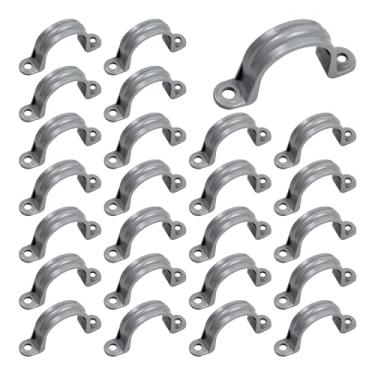 Imagem de PDETVEO 25 peças de tiras de tubo de PVC de 2,5 cm, braçadeiras de tubo de plástico, suportes de suporte de tubo de 2 furos para água, conduíte elétrico, cabo, mangueira