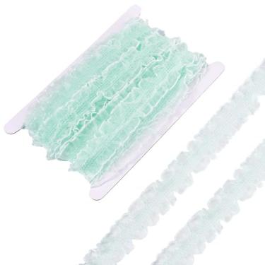 Imagem de Beadthoven 10 jardas de organza verde ciano acabamento de renda 3,5 cm fita elástica de chiffon com babados em tecido fita de tule para costurar, bordado, franja, aplique de colarinhos de casamento