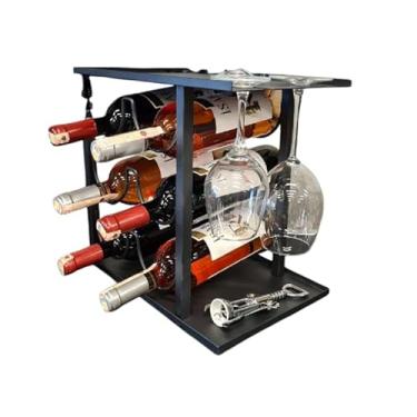 Imagem de decorelax Bancada para prateleiras de vinho, comporta 6 garrafas e 2 suportes para copos de vinho, rack de vinho independente para casa, cozinha, mesa de bar, adega, armário