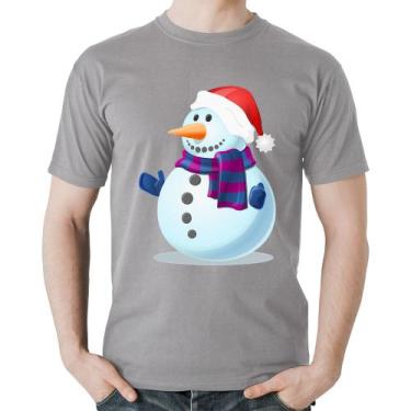 Imagem de Camiseta Algodão Boneco de neve - Foca na Moda, Cinza, M