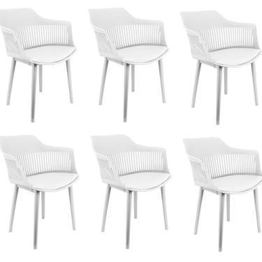 Imagem de Kit 6 Cadeiras Marcela Montreal Mena Polipropileno com Estofado em Branco - Lianto Decor