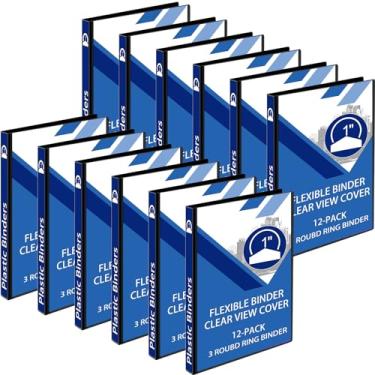 Imagem de Fulmoon 12 peças de fichário com 3 argolas com vista econômica, 30,5 x 24,8 cm, fichário redondo de plástico com bolsos para reuniões em casa, escritório, escola (preto, 2,5 cm)