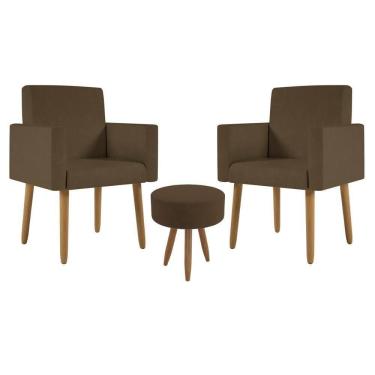 Imagem de Kit 2 Poltronas Decorativa Consultorio Nina Com Puff Balaqui Cor:marrom Marrom