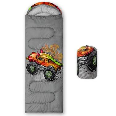 Imagem de AILONEN Sacos de dormir Monster Truck para acampamento, leve, impermeável, 3 estações, clima quente e frio, cinza, sacos de dormir para meninos adolescentes para adultos, viagens, atividades ao ar