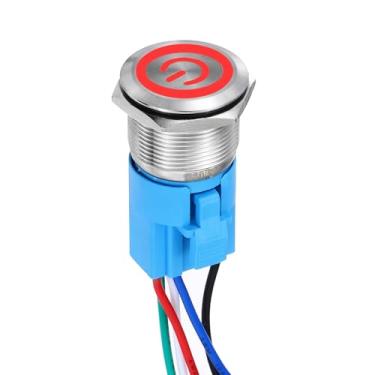 Imagem de DMiotech 1 peça interruptor de botão de travamento de aço inoxidável de 2,7 cm 5 pinos 1NO1NC 5A 12-24V botão plano prata botão vermelho lâmpada com plugue soquete com fio para sistemas de barcos de