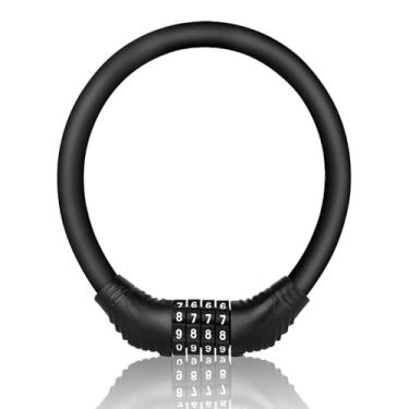 Imagem de Cadeado de bicicleta de 4 dígitos com combinação reinicializável, antifurto, resistente a cortes, durável, adequado para bicicletas urbanas e ciclismo ao ar livre (preto)