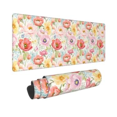 Imagem de Mouse pad estendido para jogos, 80 x 30 cm, macio, extra grande, impermeável, espesso, aquarela, flor, mesa, mouse com base de borracha antiderrapante e bordas costuradas, tapete para jogos,