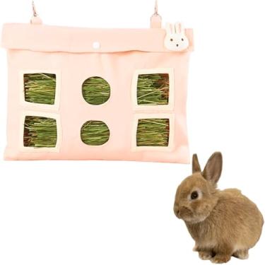 Imagem de Alimentador de feno de coelho, bolsa de alimentação de feno de coelho para coelhos, porquinhos-da-índia, chinchilas, hamster (rosa, G)