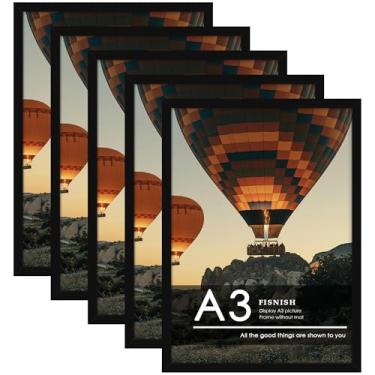 Imagem de Fisnish Porta-retrato A3, pacote com 5, moldura de pôster preta clássica, 29 x 40 cm, para montagem na parede horizontal ou vertical