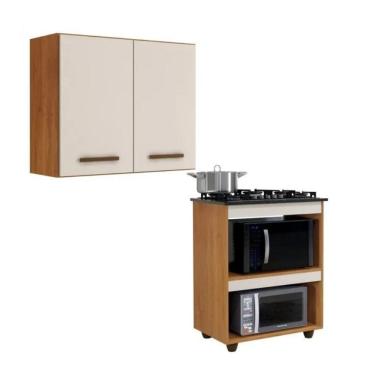 Imagem de Conjunto Armário Aéreo 2 Portas E Balcão Para Cooktop 5 Bocas Nature Off White