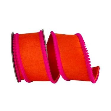 Imagem de Reliant Ribbon Pom Mini Trimming Dupioni Deluxe fita de borda com fio, laranja/fúcsia
