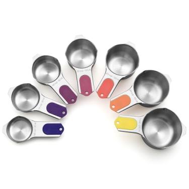Imagem de Spring Chef Copos de medição magnéticos de aço inoxidável, patenteados, ferramentas de cozinha com marcações fáceis de ler para medir ingredientes secos ou líquidos, conjunto de 7, nascer do sol na