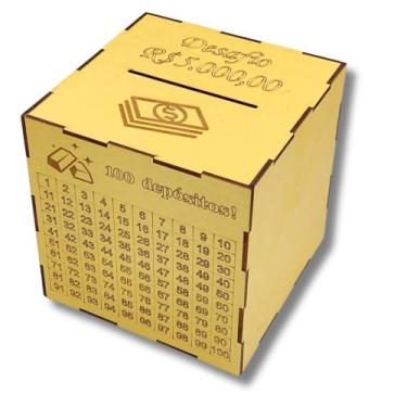 Imagem de Caixa Cofrinho De Madeira Cofre Guarda Dinheiro Desafio - babykidsstor