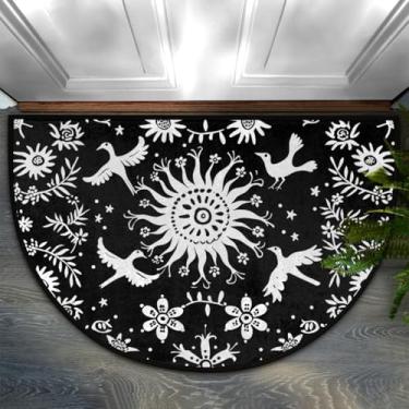 Imagem de Pardick Tapete de porta vintage Boho Flower Bird Meio redondo, antiderrapante, bem-vindo, para entrada, semicírculo, capacho frontal, lavável, banheiro, cozinha, tapete para pátio, tapete de lareira