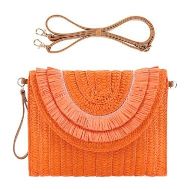 Imagem de Naimo Bolsas de mão de palha para mulheres bolsas transversais de tecido bolsa de ombro bolsa de ombro bolsa envelope carteira de verão bolsa de praia, Laranja