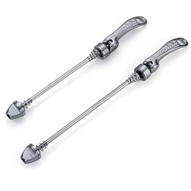 Imagem de VIARON Conjunto de espeto dianteiro e traseiro para mountain bike de liberação rápida MTB de liga de alumínio, cubo de roda de bicicleta, alavanca QR (prata)