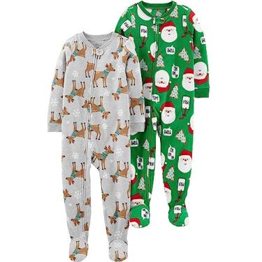 Imagem de Simple Joys by Carter's Pijama infantil com pés de lã resistente a chamas e ajuste solto, Papai Noel verde/rena cinza mesclada, 2 Anos