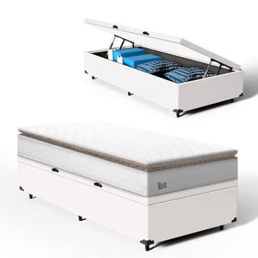 Imagem de Cama Box Baú com Colchão de Molas Ensacadas Pillow Top Neve Solteiro 88cm