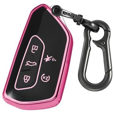 Imagem de Kirsnda Chaveiro compatível com Volkswagen Golf Seat Leon MK4 Tarraco Ateca Octavia Enyaq ect Smart Remote Key, capa de proteção TPU, 5 botões rosa