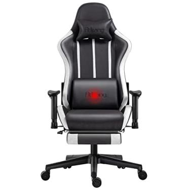 Imagem de Atbang – Cadeira ergonômica para jogos, cadeira de escritório de policarbonato com apoio para os pés, cadeira reclinável para adultos, apoios de braço ajustáveis 2D 160 kg resistente, tecido de couro, preto