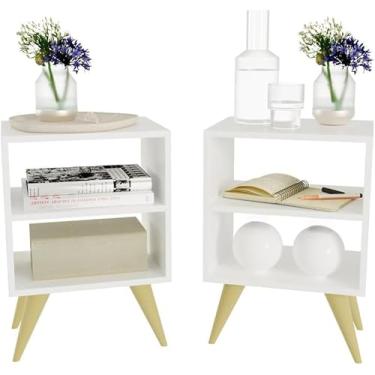 Imagem de Kit 2 Mesa de Cabeceira Nicho Quarto Casal Decoração Retro Palma Branco