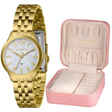 Imagem de Relógio Lince Feminino Ref: Lrgh226l32 B2kx Dourado Estojo Porta Joia