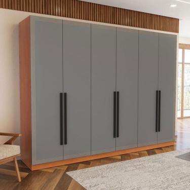 Imagem de Guarda-Roupa Casal Valência 6 Portas 4 Gavetas Freijó/Cinza - Politorno