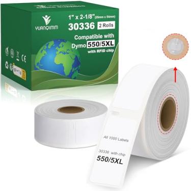 Imagem de Yuanqimm 30336 2.5 cm x 2-1/20.3 cm Compatível com DYMO LabelWriter 5XL 550 550 Turbo 4XL 450 Wireless 450 Duo 450 Twin Turbo, etiqueta de 25 mm x 54 mm com chip para códigos de barras, 2 rolos, 1000