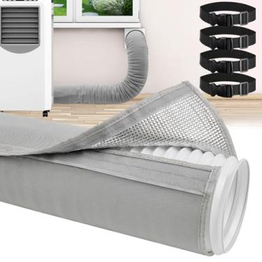 Imagem de Envoltório de capa de mangueira de ar condicionado portátil, capa de ventilação de duto de mangueira CA isolada, envoltório de mangueira de exaustão de isolamento de 3 camadas com alças ajustáveis