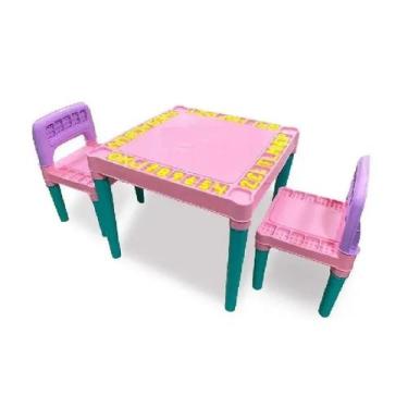 Imagem de Mesa Infantil com 2 Cadeiras Tritec Rosa Educativa  Crianças 2 a 6 Ano