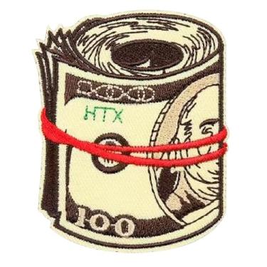 Imagem de Faixa de borracha Roll of 100s Benjamins Benjamin Franklin $100 notas de 100 dólares dinheiro Bill Cash Wallet Green Dough 7.1 cm Iron On Patch para roupas