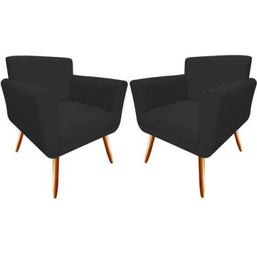 Imagem de Kit 2 Poltronas Decorativa Sabrina Couro Preto Pés Madeira Mz Decor - 