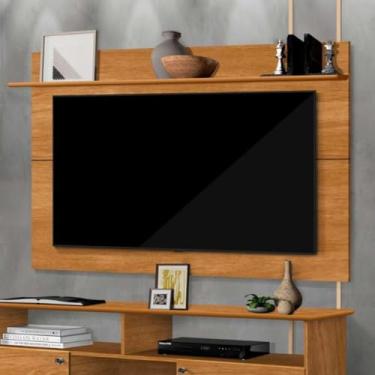 Imagem de Painel de TV Suspenso Até 55 Polegadas 1 Prateleira 100% MDF Sala de Estar Versátil Decorativo Simples (Nature)