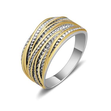 Imagem de Mytys Anel cruzado entrelaçado de 2 tons, moderno, grosso, anéis, para mulheres, anéis de dedo largos, bijuterias de fantasia, 10mm, Metal, Sem pedra preciosa