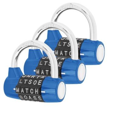 Imagem de HOJLKLD Cadeado de segurança para academia, cadeado de 5 letras, cadeado de segurança, armário esportivo, cerca, caixa de ferramentas, estojo, armazenamento de ferrolho (3, azul)