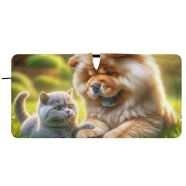Imagem de Chow Chow Guarda-sol personalizado para cães e gatos para para-brisa de carro bonito dobrável caminhão janela de carro guarda-chuva de para-brisa frontal, 81 cm x 157 cm