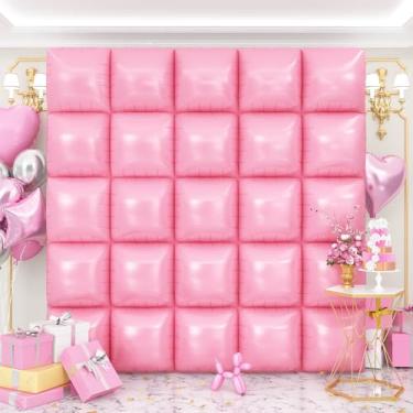 Imagem de OTLGEUA Pano de fundo de parede com balões quadrados rosa, 25 peças, kit de arco de túnel de balão rosa claro para aniversário, ano novo, decorações de festa de chá de bebê