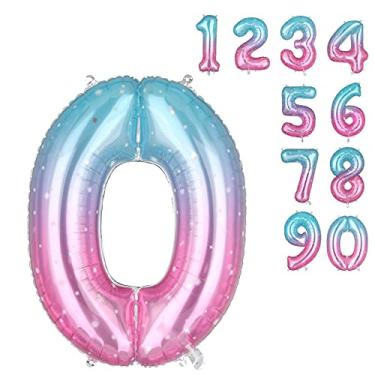 Imagem de GGDE Balões arco-íris de 86 cm com número 0 em alumínio Mylar Balão digital de hélio, casamento, despedida de solteira, aniversário, chá de bebê, geleia, espaço externo, tema de festa, artigos de decoração