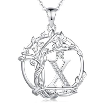 Imagem de FANCIME Colar feminino com inicial árvore da vida, joia de árvore de prata esterlina, pingente de letra de diamante simulado, zircônia cúbica, zircônia cúbica, presente de aniversário e dia das mães