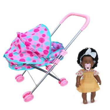 Imagem de Kit Boneca Danadinha Negra Infantil Chupeta Carrinho Berço - DM Toys