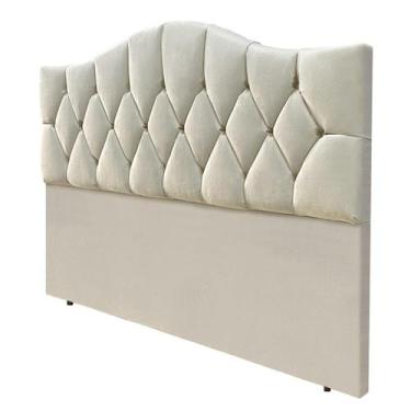 Imagem de Cabeceira Solteiro Cama Box Botões Provençal Bege Suede Com Pés 120Cm 